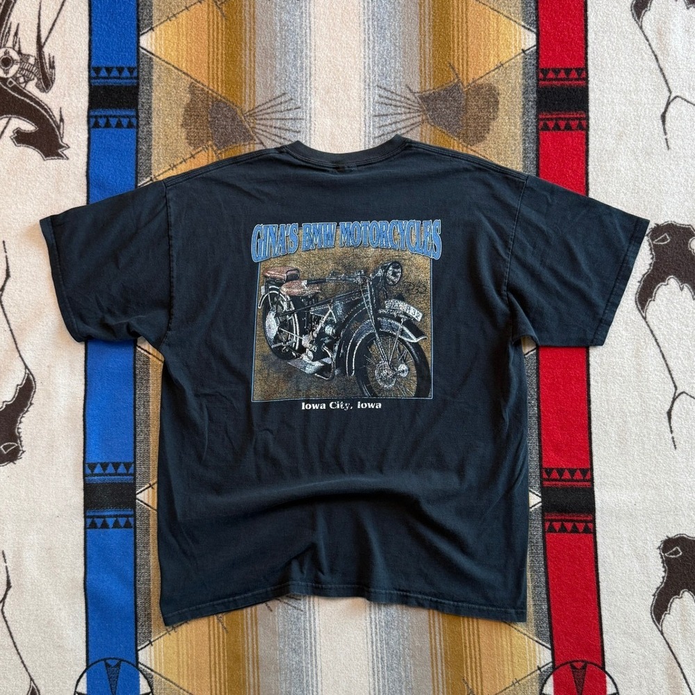 Vintage Ginas BMW Motorcycles Iowa City T-Shirt Black XL R32 Graphic Tee